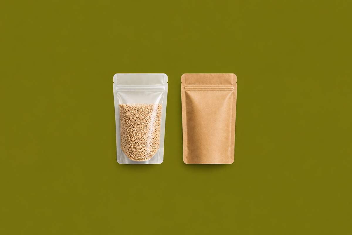 SAMPLE PACK | CLEAR & KRAFT Stand Up Pouch | Certified AS5810 Home Compostable Film | NZ MADE