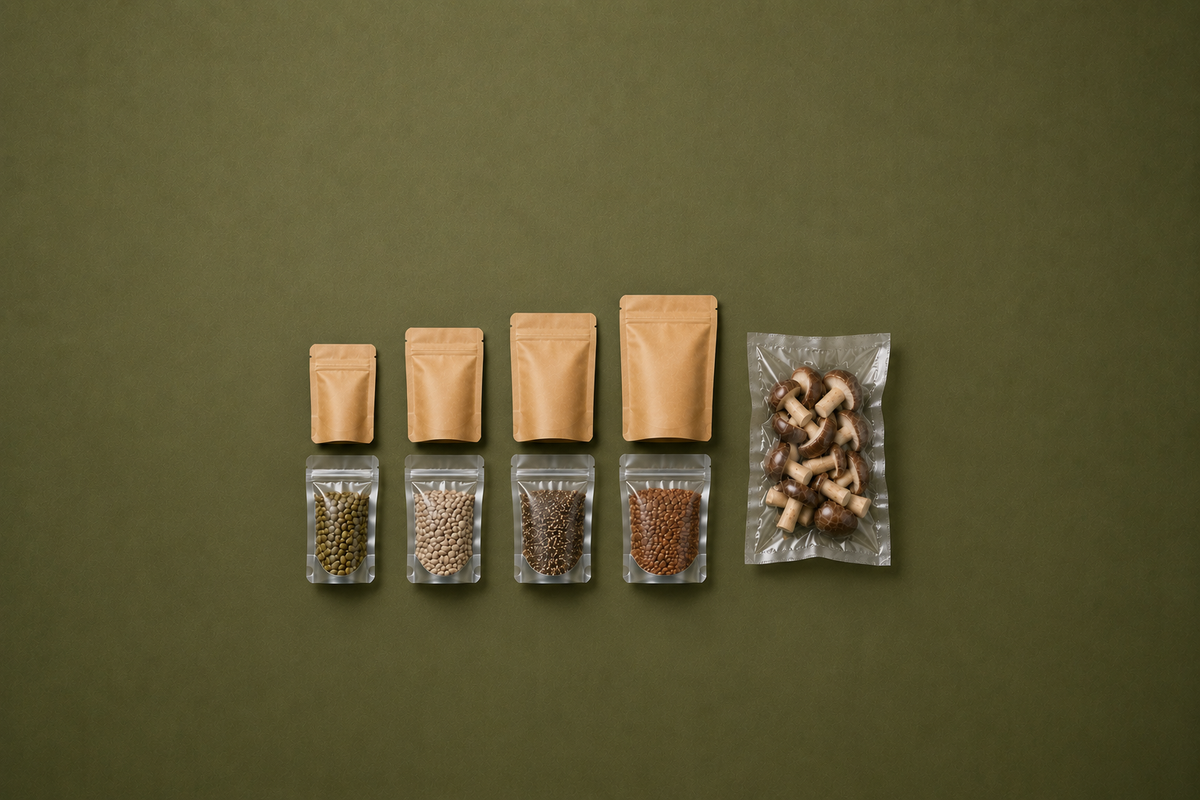 SAMPLE PACK | ALL TYPES | STAND UP POUCH / 3 SIDE SEAL / VACUUM BAG | Certified AS5810 Home Compostable Film